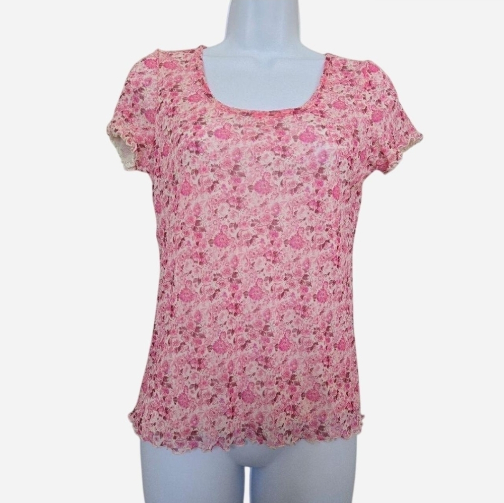 Y2K Liz Claiborne Sheer Pink Floral Top